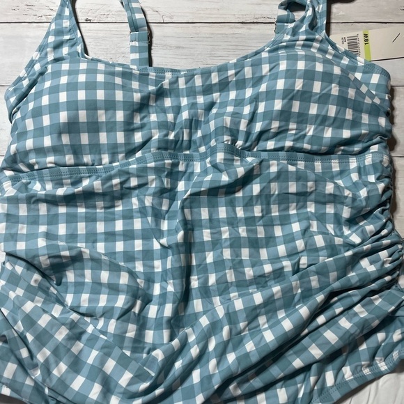 Anne Cole GINGHAM BLUE WHITE Plus Size Checked Shirred One-Piece Swimsuit 18W - Picture 8 of 8